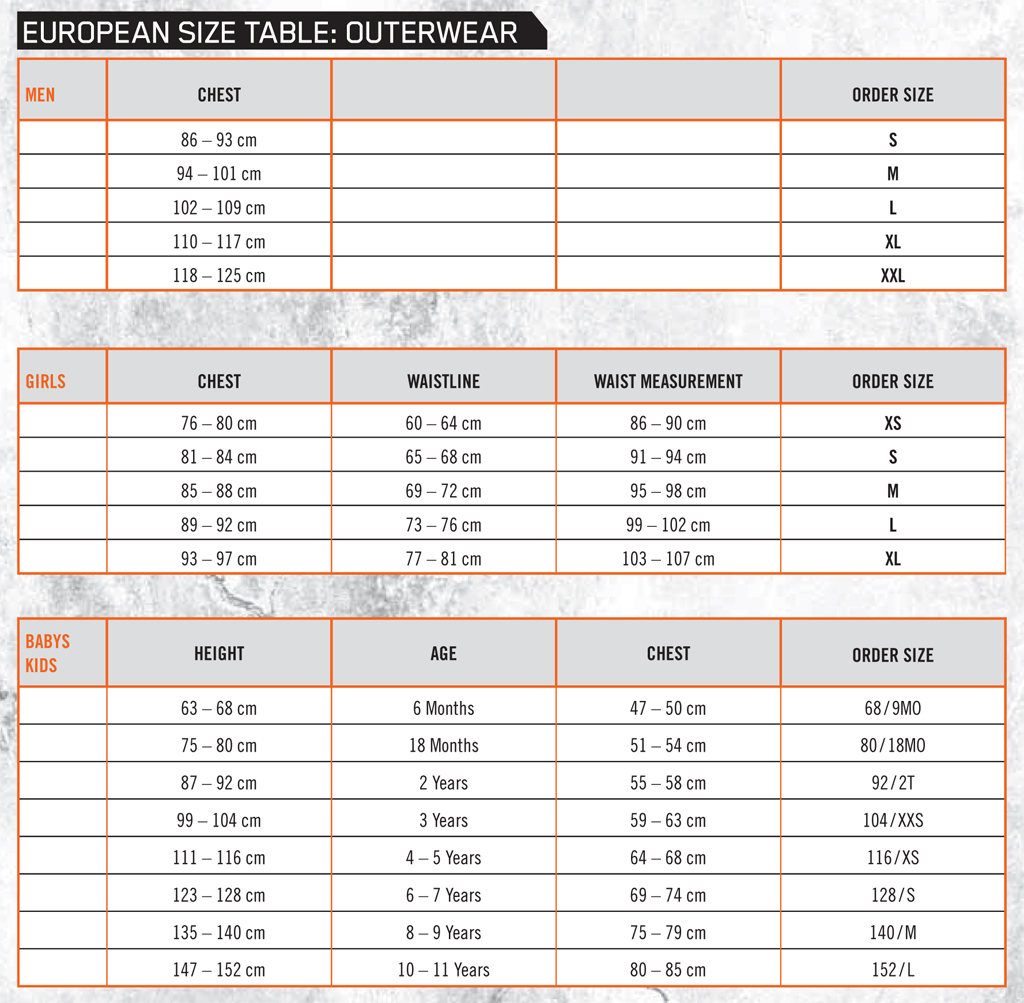 Size Guide - KTM - Outerwear